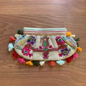 Moyna NYC Jute Floral Tassel Summer Clutch